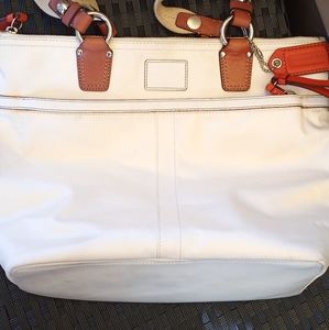 A coach vintage satin and leather Hampton tote